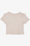 Girl's Crop T-Shirt Off Shoulder Detailed Ribbed 9-14 Years, Beige