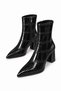 Women's Black Crocodile Patterned Pointed Toe Zippered Heeled Boots - 4