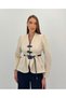 Avelina Belted Blazer with Belt Detail and Contrast Trimming, Paired with Pants—Cream and Navy Suit - 5