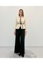 Avelina Belted Blazer with Belt Detail and Contrast Trims, Paired with Pants—Cream and Black Suit