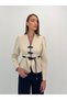 Avelina Belted Blazer with Belt Detail and Contrast Trimming, Paired with Pants—Cream and Navy Suit - 8