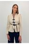 Avelina Belted Blazer with Belt Detail and Contrast Trimming, Paired with Pants—Cream and Navy Suit - 2