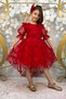 Red Children's Formal Dress with Butterfly Print and Train, Aby211 - 3