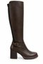 Valeria Women's Buckled, Stretch-Detailed, With Thick Heel, Below-the-Knee Brown Boots - 3