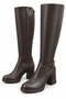 Valeria Women's Buckled, Stretch-Detailed, With Thick Heel, Below-the-Knee Brown Boots - 2