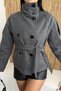 Women's Short Melton Coat with Belted Mock Neck, Stand-Up Collar, and Buttons - Plaid Trench Coat Jacket - 2