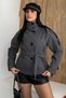 Women's Short Melton Coat with Belted Mock Neck, Stand-Up Collar, and Buttons - Plaid Trench Coat Jacket