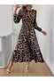 Long sleeve crew neck leopard print midi single jersey dress - 4