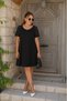 Women's short sleeve round neck viscose dress with stripe sleeve detail - 6