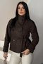 Women's Short Melton Coat with Belted Mock Neck, Stand-Up Collar, and Buttons - Plaid Trench Coat Jacket