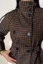 Women's Short Melton Coat with Belted Mock Neck, Stand-Up Collar, and Buttons - Plaid Trench Coat Jacket - 5