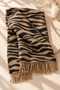 Milan | Women's Winter Shawl 66x195 cm | Taupe Color and Black Zebra-Print Oversized Tasseled Shoulder Shawl - 2