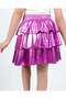 Girls' Elastic-Waist Metallic Shimmering 3-Layer Ruffled Skirt — Fuchsia - 5