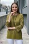 Women's OIL GREEN Crew Neck, Sleeves, and Slit Skirt, Stretch Fabric, Soft-Textured, Glittery, Fine Mercerized Tr - 5