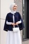 Shepherd-Stitched Pocketed Melton Poncho - Navy Blue - 4