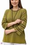 Women's OIL GREEN Crew Neck, Sleeves, and Slit Skirt, Stretch Fabric, Soft-Textured, Glittery, Fine Mercerized Tr