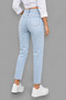 Boyfriend-Style High-Waisted Women's Jeans - Relaxed-Fit Mom Jeans - Denim Fabric - 4