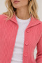 Pink Soft Textured Mock Neck Knitwear Cardigan - 4