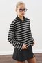 Polo Neck Striped T-Shirt Black