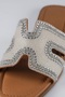 Women's Beige Shiny Chain with Crystal Stone Embellishments, Genuine Leather, Comfortable Casual H-Style Slippers - 5