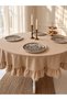 Velvet-Textured, Carefree Ruffled Tablecloth in Beige - 5