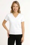 WOMEN'S Set-In V-Neck Slit-Collar Detail T-Shirt, Jersey-Modal Fabric - 4