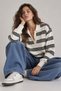 Ecru Polo Collar Striped Oversized Sweater - 2