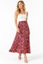 Women's Burgundy-Patterned A-Line Midi Woven Skirt with Floral Print - Viscose - 2