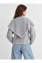 Gray Soft Textured Lace Detailed Crew Neck Shawl Collar Knitwear Sweater - 5