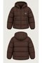 Women's Yoga Brown Hooded Puffer Coat with Zippered Pockets - 5