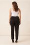 Plus-Size High-Waist Canvas Pants with Elastic Waistband, Black - 5