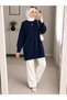 Navy Blue Crew Neck Oversize Women's Knitwear Tunic