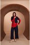 Women's two-piece set with a modal-textured paneled top, ruffles, and a hood - 2