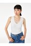 Cotton Slim Fit Lace Detailed Ribbed Sleeveless V-Neck Blouse