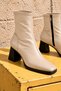 Women's Beige Leather Square-Toe Thick Heel Stretch Boots with Side-Zip Closure - 3