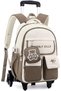 Rolling School Backpack for Boys Girls Khaki Trolley Bag