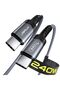 كابل USB C إلى USB C بقوة 240 واط، طول 3 أمتار، سلك نوع C سريع لأجهزة ماك بوك/آيباد، لون رمادي