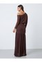 Brown Asymmetric Neck A-Line Maxi Dress - 5