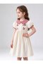 Beige Gingham Collar and Embroidery Dress - 3
