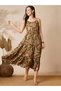 Olive Floral Tiered Midi Dress