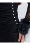 Black Lace Wrap Front Midi Dress with Faux Fur - 4