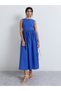 Blue Boat Neck Sleeveless A-Line Maxi Dress - 3