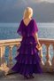 Astra V-Neck Tiered Pleated Long Chiffon Evening Dress - 4
