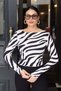 Sheer Long-Sleeved Blouse with Zebra Print, Black