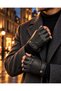 Black Faux Leather, Cut-Finger Gloves with Fur Lining for Men and Women - 5