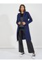 Navy Regular Fit Double Breasted Belted Wool Like Coat - 6
