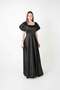 Satin Fabric Square Collar Evening Dress with Flounce Detail - Black - 3