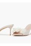 White Floral Embellished Mid Heel Mules - 3