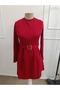 Women's long sleeve mock neck short modal dress with buckle detail at the waist. - 4