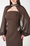 Double Fabric Strapless Pencil Dress with Bolero Detail - Brown - 4